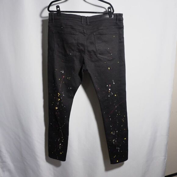 Embellish NYC Black‎ Denim Distressed Jeans Paint Splatter Rips Grunge Mens 40 - Picture 2 of 8